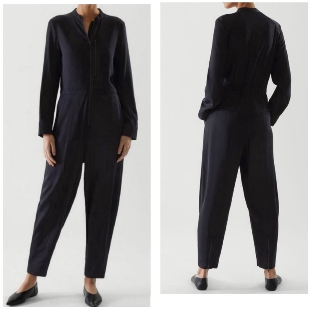 COS Dark Navy Long-Sleeve Zip-Front Jumpsuit
